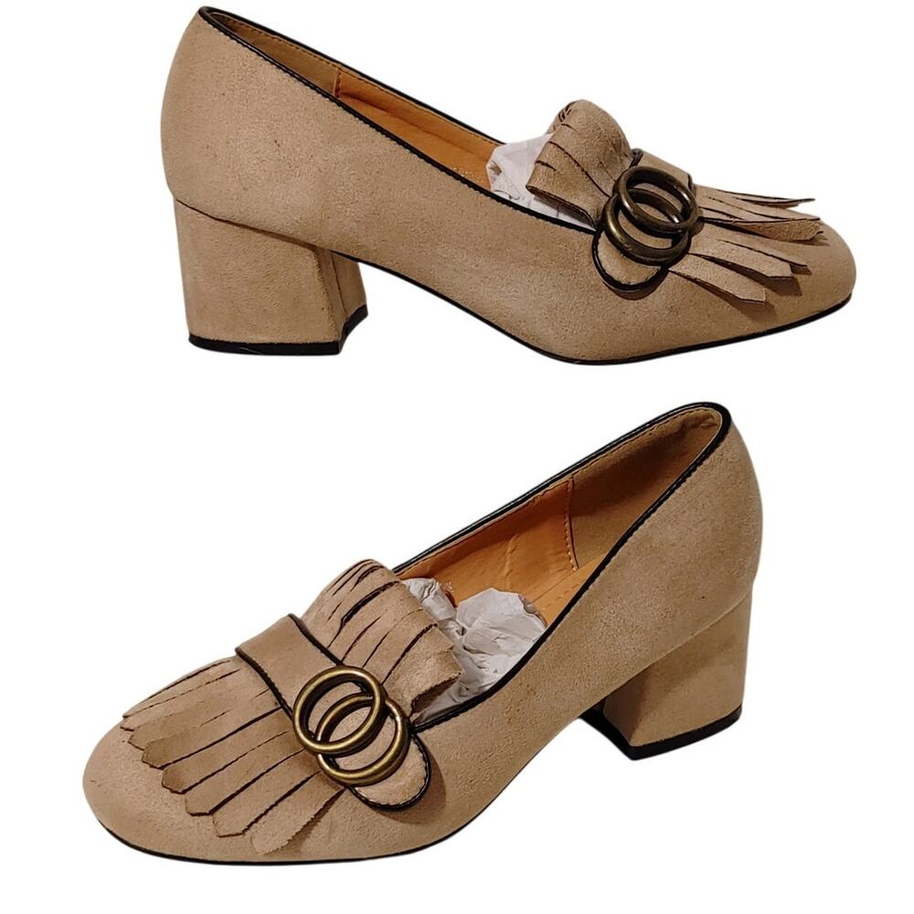 Patrizia Spring Step Kiltie Fringe Loafers Tan Faux Suede Buckle Women US 7.5-8